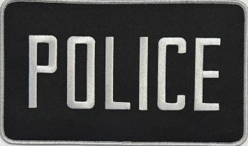 POLICE 5" X 9" PATCH - GREY on BLACK, GREY TRIM - SEW ON.